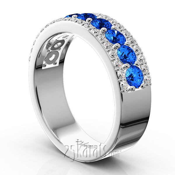 14K white gold Diamond Cut Sapphire and Brilliant Diamond Anniversary Band (1/3 ct. tw.) - alternate view 3