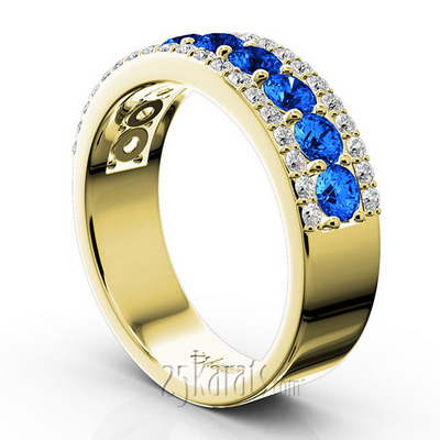 Diamond Cut Sapphire and Brilliant Diamond Anniversary Band (1/3 ct. tw.) thumbnail 4