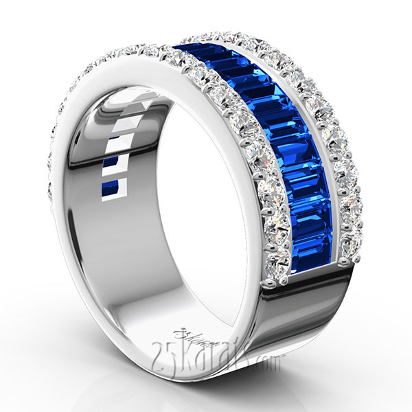 14K white gold Sapphire Baguette And Round Brilliant Diamond Anniversary Band - alternate view 2