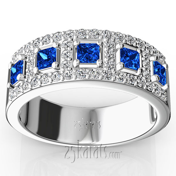 Princess Cut Sapphire and Diamond Anniversary Band