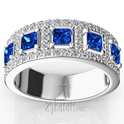 Princess Cut Sapphire and Diamond Anniversary Band 1 thumbnail 1