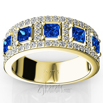 Princess Cut Sapphire and Diamond Anniversary Band 1 thumbnail 2
