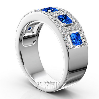 Princess Cut Sapphire and Diamond Anniversary Band 1 thumbnail 3