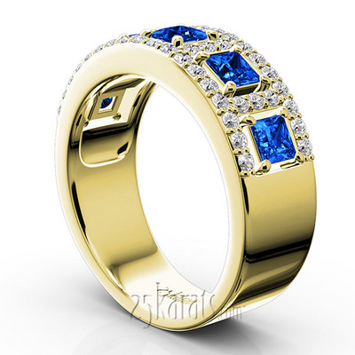 Princess Cut Sapphire and Diamond Anniversary Band 1 thumbnail 4
