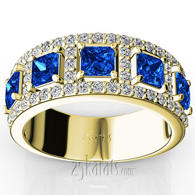 Princess Cut Sapphire and Diamond Anniversary Band thumbnail 2
