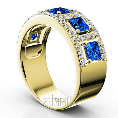 Princess Cut Sapphire and Diamond Anniversary Band thumbnail 4