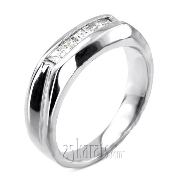 14K white gold 0.50 ct. Princess Cut Channel Set Diamond Men's Ring - main view