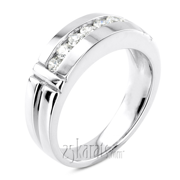 14K white gold 0.56 ct. Round Cut Channel Set Diamond Man Ring - main view