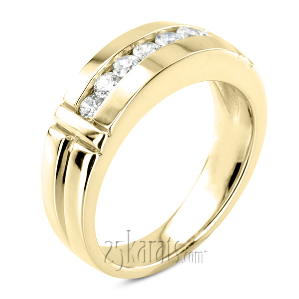 14K white gold 0.56 ct. Round Cut Channel Set Diamond Man Ring - alternate view 2