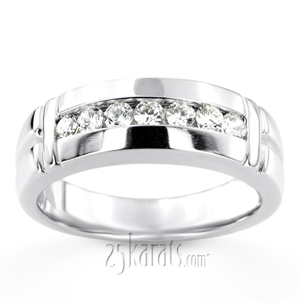 14K white gold 0.56 ct. Round Cut Channel Set Diamond Man Ring - alternate view 3