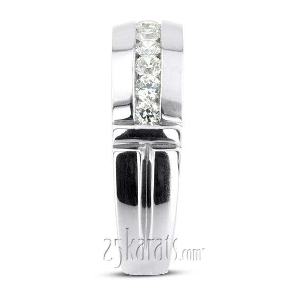 14K white gold 0.56 ct. Round Cut Channel Set Diamond Man Ring - alternate view 5