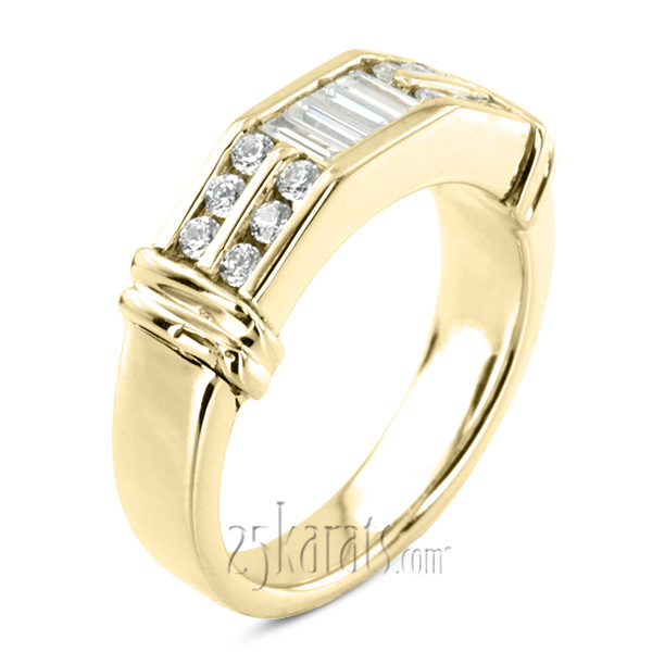0.50 ct. t.w.  Round and Baguette Cut Channel Set Diamond Man Ring