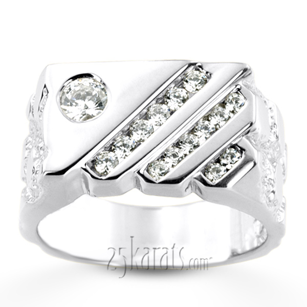 14K white gold 0.63 ct. Round Cut Channel Set Diamond Men's Ring - alternate view 2