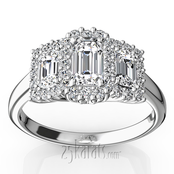 14K white gold Past Present Future Halo Diamond Engagement Ring (1.10 ct. tw.) - main view