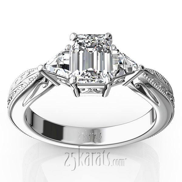 14K white gold Antique Design Three Stone Diamond Engagement Ring (1/2 ct. tw.) - main view