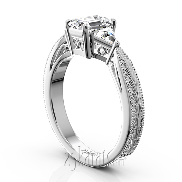 14K white gold Antique Design Three Stone Diamond Engagement Ring (1/2 ct. tw.) - alternate view 4