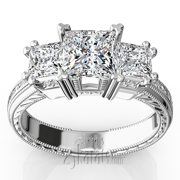 14K white gold Antique Affection Engraved Diamond Engagement Ring (3/4+ ct. tw.) - main view
