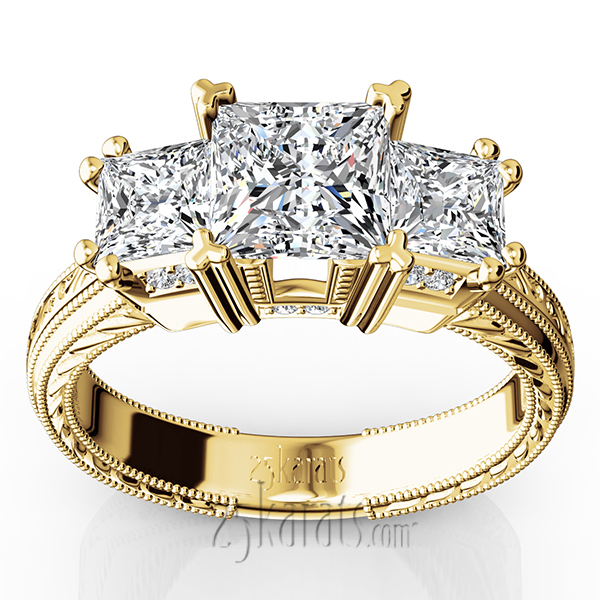 14K white gold Antique Affection Engraved Diamond Engagement Ring (3/4+ ct. tw.) - alternate view 2