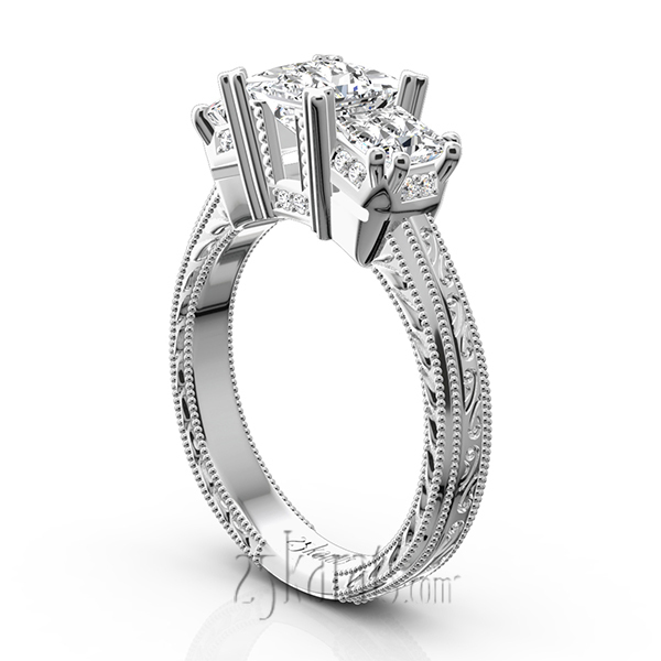 14K white gold Antique Affection Engraved Diamond Engagement Ring (3/4+ ct. tw.) - alternate view 4