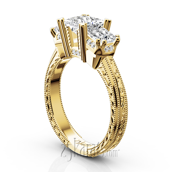 14K white gold Antique Affection Engraved Diamond Engagement Ring (3/4+ ct. tw.) - alternate view 5