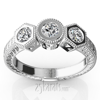 Three Stone Antique Bezel Set Diamond Engagement Ring (1.00 ct. t.w.)