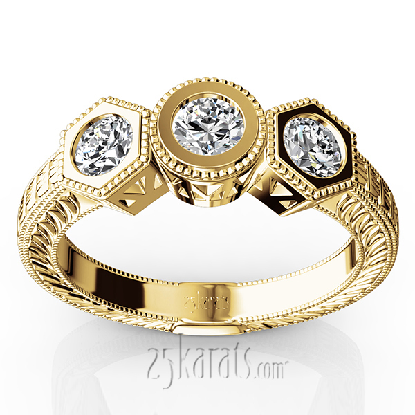 14K white gold Three Stone Antique Bezel Set Diamond Engagement Ring (1.00 ct. tw.) - alternate view 2