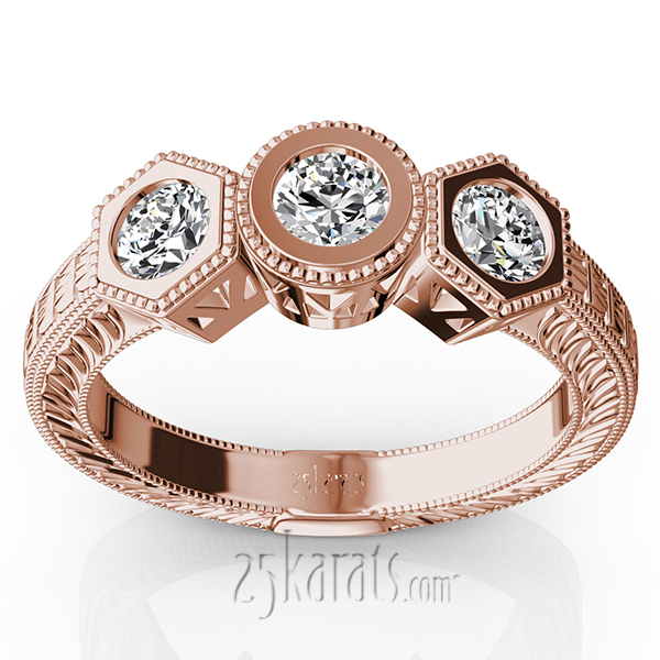 14K white gold Three Stone Antique Bezel Set Diamond Engagement Ring (1.00 ct. tw.) - alternate view 3