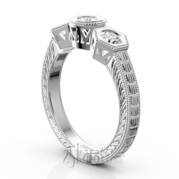 14K white gold Three Stone Antique Bezel Set Diamond Engagement Ring (1.00 ct. tw.) - alternate view 4