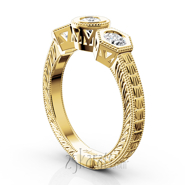 14K white gold Three Stone Antique Bezel Set Diamond Engagement Ring (1.00 ct. tw.) - alternate view 5