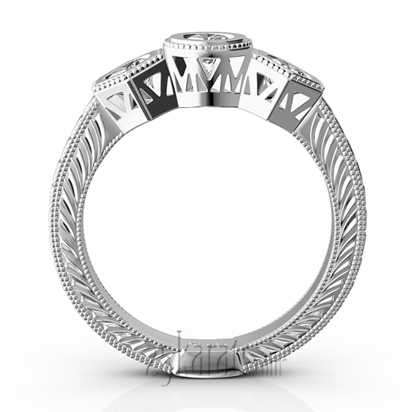 14K white gold Three Stone Antique Bezel Set Diamond Engagement Ring (1.00 ct. tw.) - alternate view 7