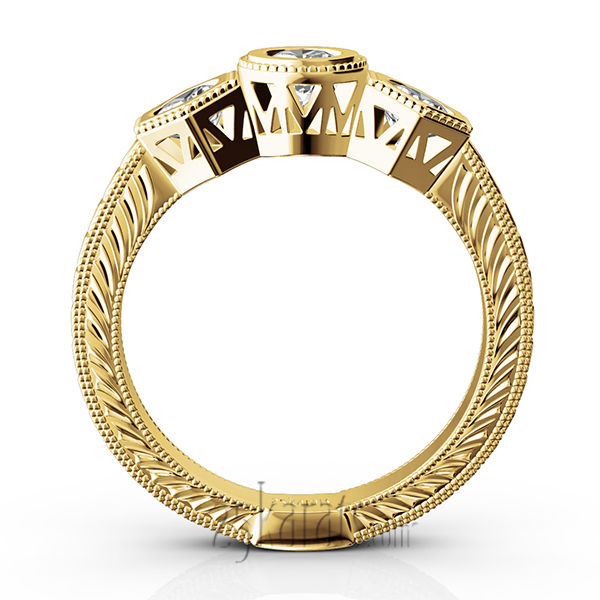 14K white gold Three Stone Antique Bezel Set Diamond Engagement Ring (1.00 ct. tw.) - alternate view 8