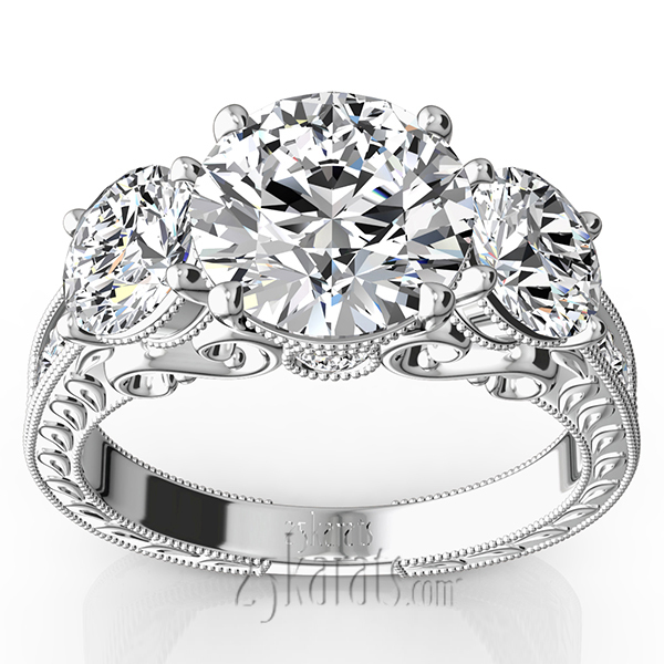 14K white gold Three Stone Antique Inspired Diamond Engagement Ring (1 1/10 ct. tw.) - main view