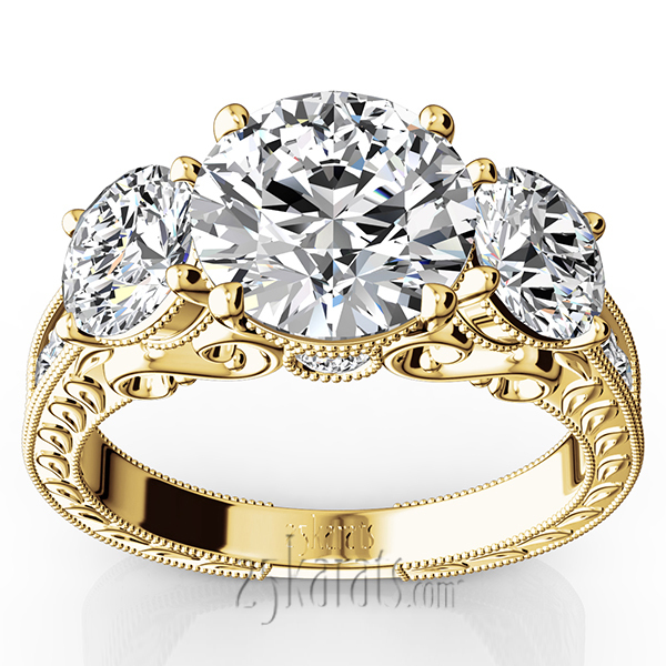 14K white gold Three Stone Antique Inspired Diamond Engagement Ring (1 1/10 ct. tw.) - alternate view 2