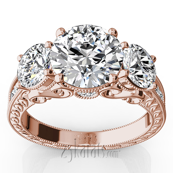 14K white gold Three Stone Antique Inspired Diamond Engagement Ring (1 1/10 ct. tw.) - alternate view 3