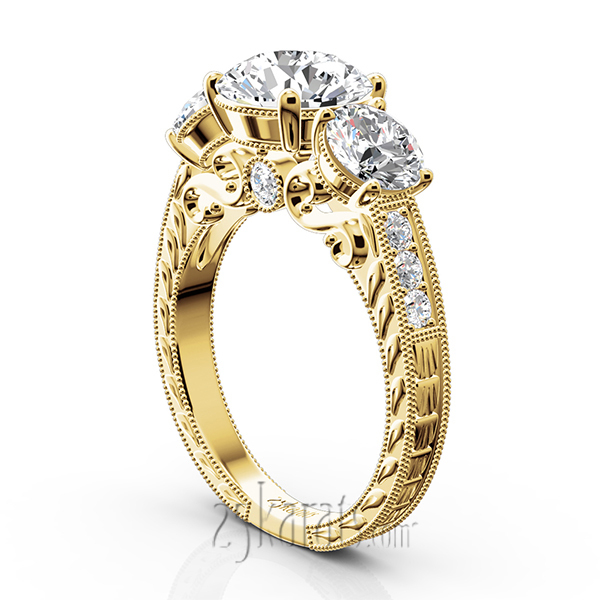 14K white gold Three Stone Antique Inspired Diamond Engagement Ring (1 1/10 ct. tw.) - alternate view 5