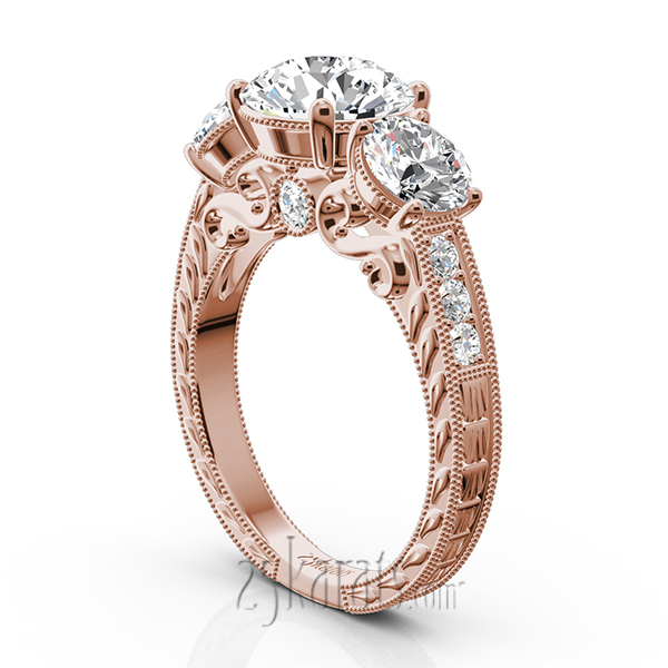 14K white gold Three Stone Antique Inspired Diamond Engagement Ring (1 1/10 ct. tw.) - alternate view 6