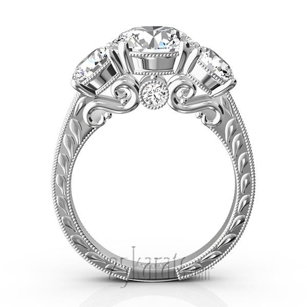 14K white gold Three Stone Antique Inspired Diamond Engagement Ring (1 1/10 ct. tw.) - alternate view 7
