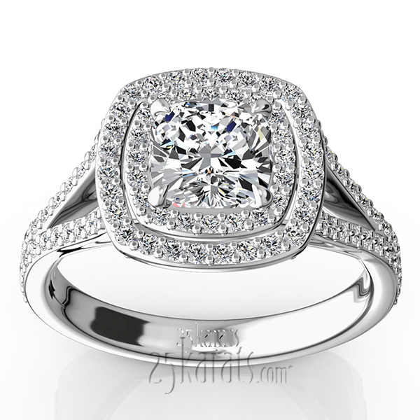 14K white gold Double Halo Micro Pave Set Diamond Engagement Ring (5/8 ct. tw.) - main view