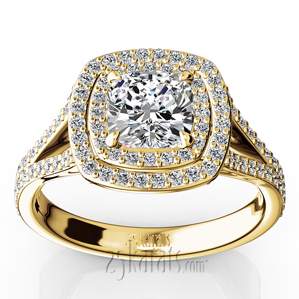 14K white gold Double Halo Micro Pave Set Diamond Engagement Ring (5/8 ct. tw.) - alternate view 2