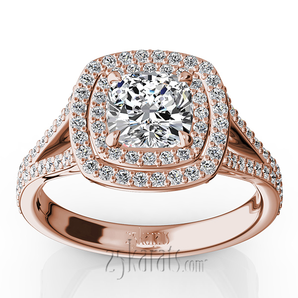 14K white gold Double Halo Micro Pave Set Diamond Engagement Ring (5/8 ct. tw.) - alternate view 3
