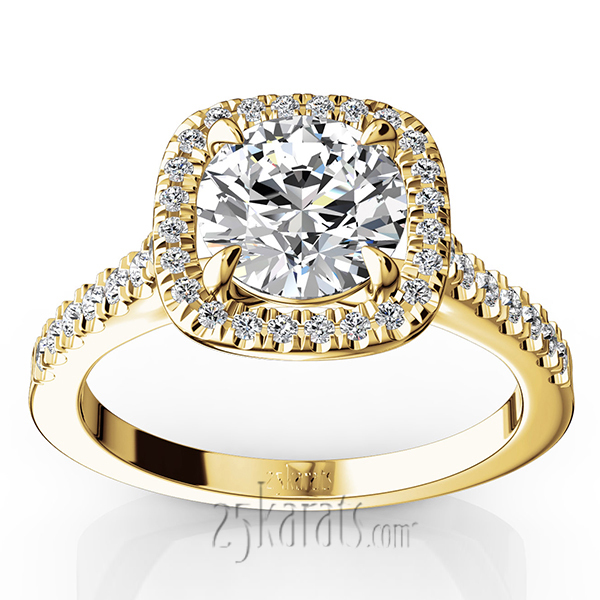 14K white gold Hand Forged Cushion Halo Engagement Ring (1/3 ct. tw.) - main view