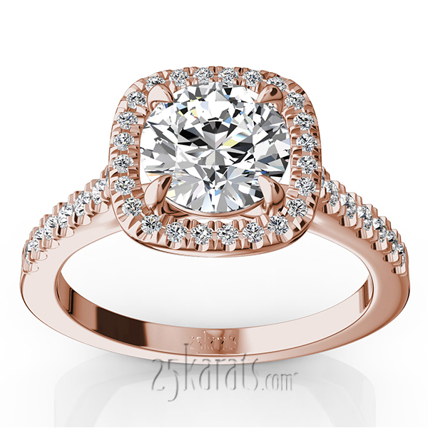 14K white gold Hand Forged Cushion Halo Engagement Ring (1/3 ct. tw.) - alternate view 2