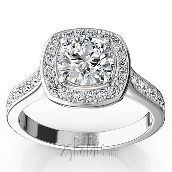 14K white gold Joyful Halo Pave Set Diamond Engagement Ring (1/2 ct. tw.) - main view