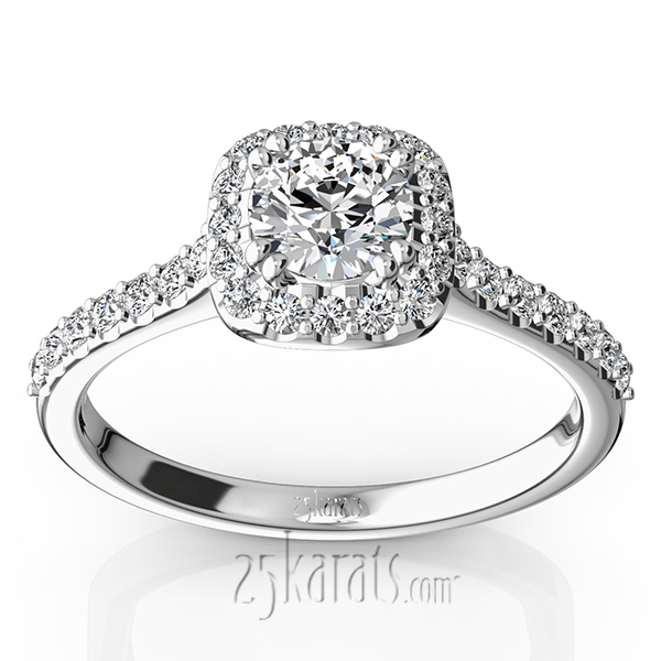 14K white gold Cushioned Halo Micro Pave Diamond Engagement Ring (1/2 ct. tw.) - main view