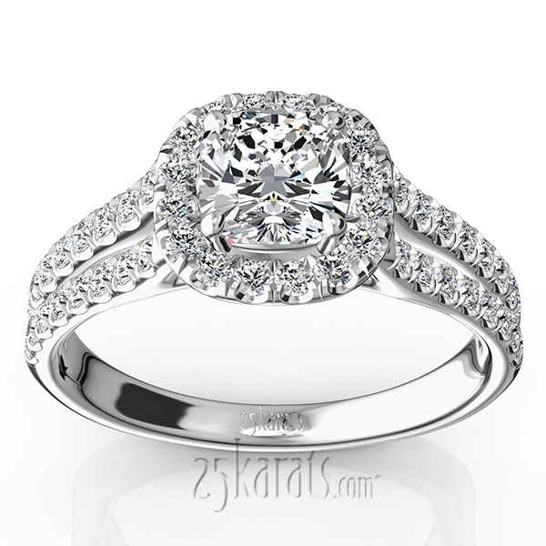 14K white gold Scalloped Duo Shank Micro Pave Diamond Engagement Ring (1/2 ct. tw.) - main view