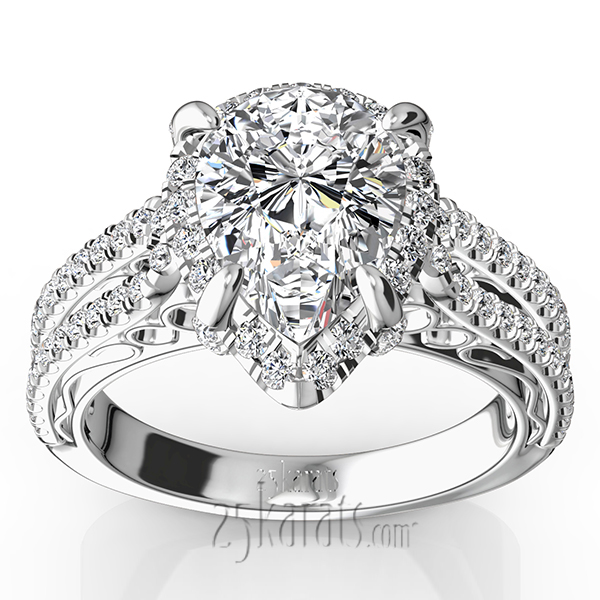 Pear Shape Halo Antique Scroll Engagement Ring (5/8 ct. t.w.)