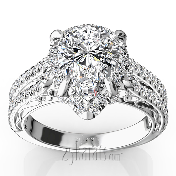 14K white gold Pear Shape Halo Antique Scroll Engagement Ring (5/8 ct. tw.) - main view