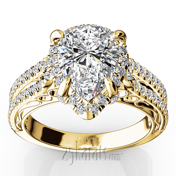 14K white gold Pear Shape Halo Antique Scroll Engagement Ring (5/8 ct. tw.) - alternate view 2