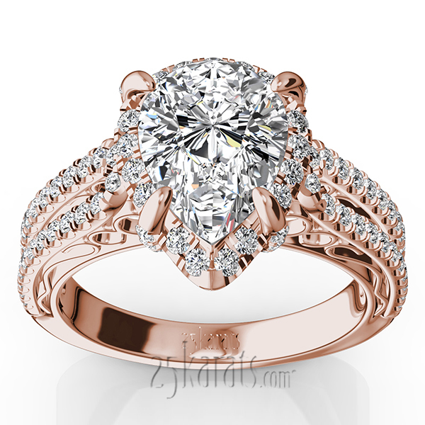 14K white gold Pear Shape Halo Antique Scroll Engagement Ring (5/8 ct. tw.) - alternate view 3