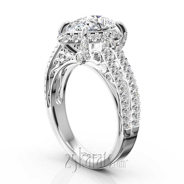 14K white gold Pear Shape Halo Antique Scroll Engagement Ring (5/8 ct. tw.) - alternate view 4